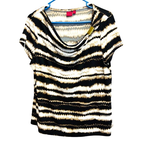212 Collection Womens Brown & Beige Cowl Neck Gold-toned Embellishment Top Large - Picture 1 of 5